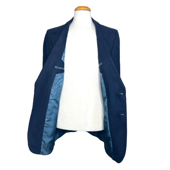 Lanvin Vintage Men's Blazer Feather Suede Single Breast 44L Chest Navy Blue - Picture 10 of 13